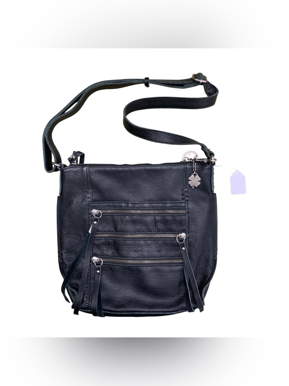 Lucky Brand Black Leather Crossbody Bag with Silver Accents